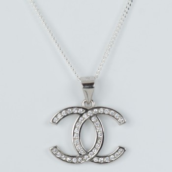 Sterling Silver/CZ Interlocking Pendant and Chain